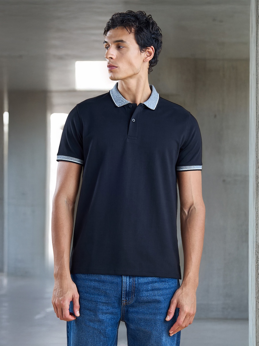 Colourblock Polo T-Shirt with Short Sleeves