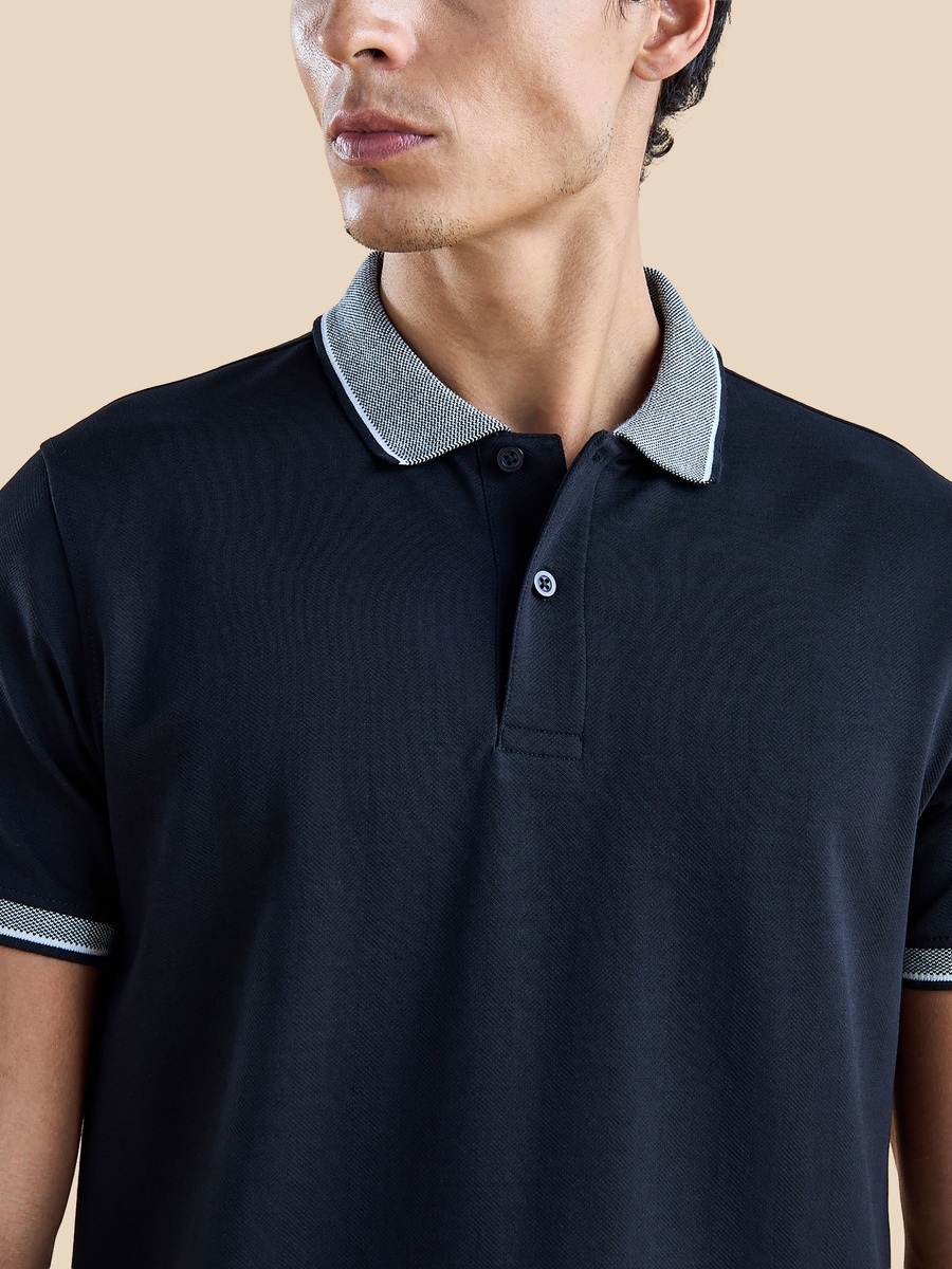 Colourblock Polo T-Shirt with Short Sleeves