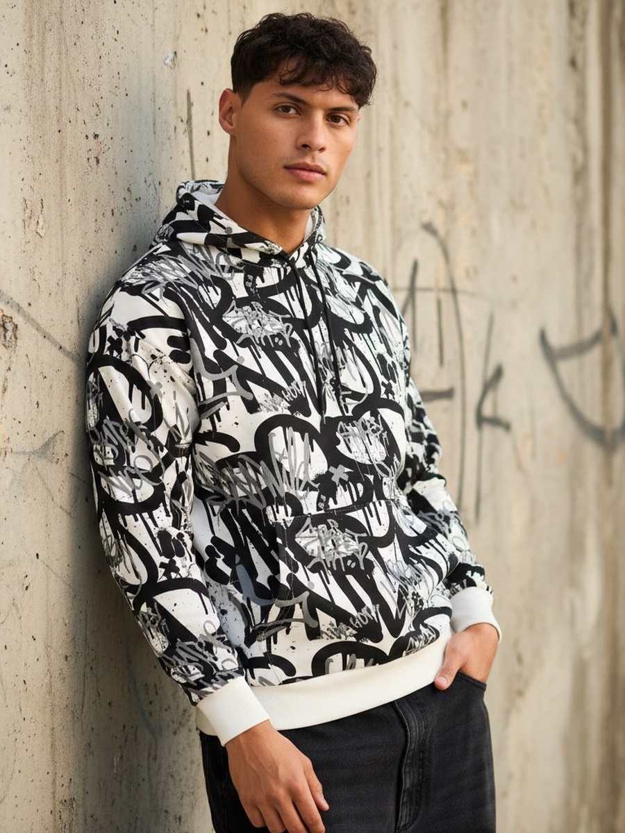 Graffiti Print Hooded Sweatshirt