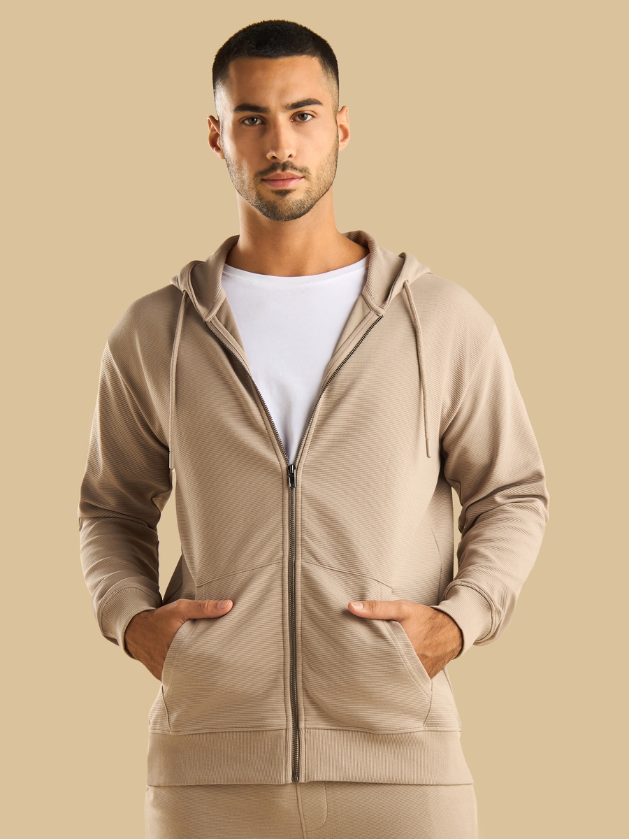Textured Ottoman Zip Through Hoodie