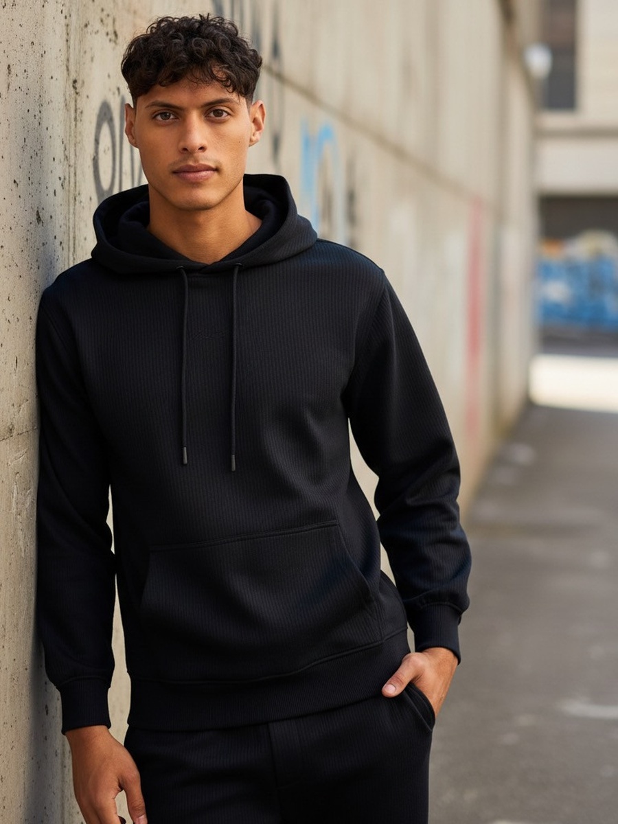 Quilted Jacquard Hooded Sweatshirt