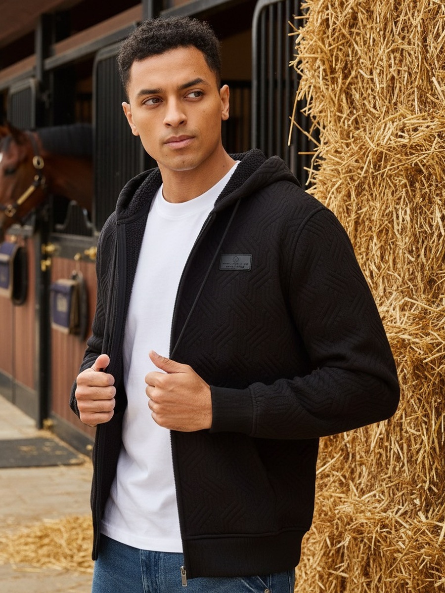 Sherpa Lined Jacquard Zip Through Hoodie