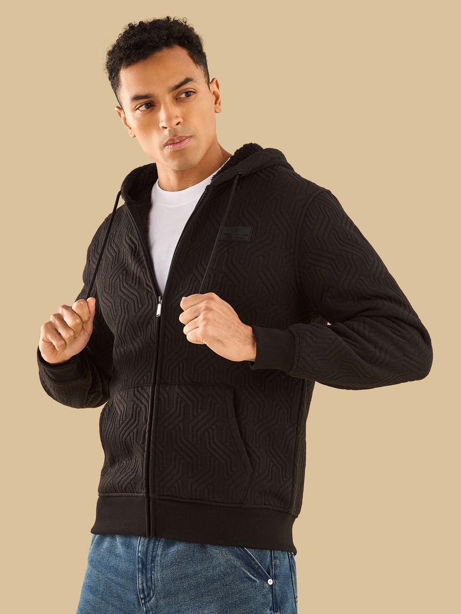 Sherpa Lined Jacquard Zip Through Hoodie