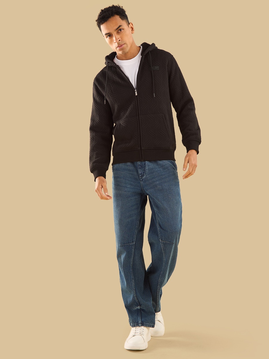 Sherpa Lined Jacquard Zip Through Hoodie