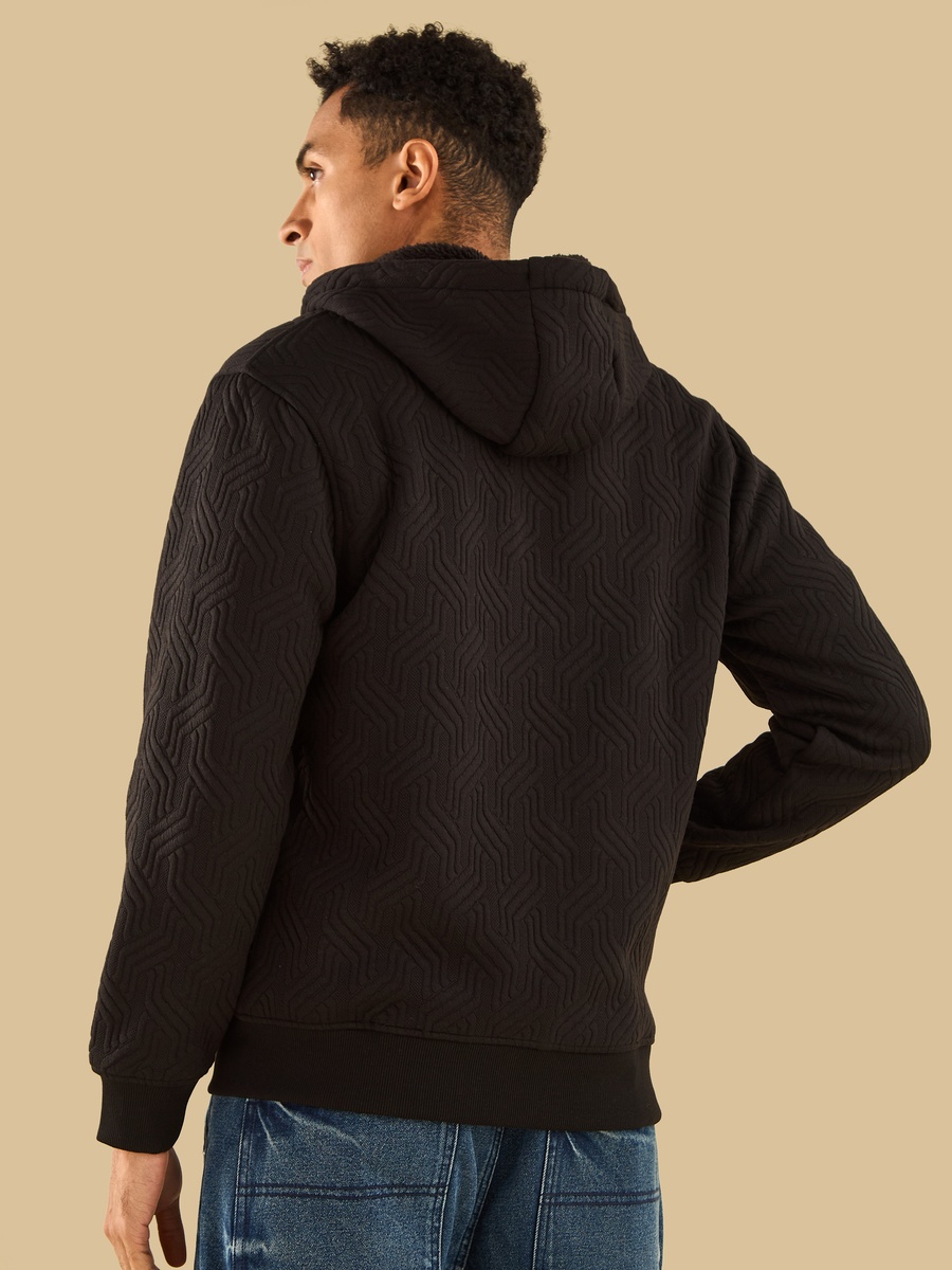 Sherpa Lined Jacquard Zip Through Hoodie