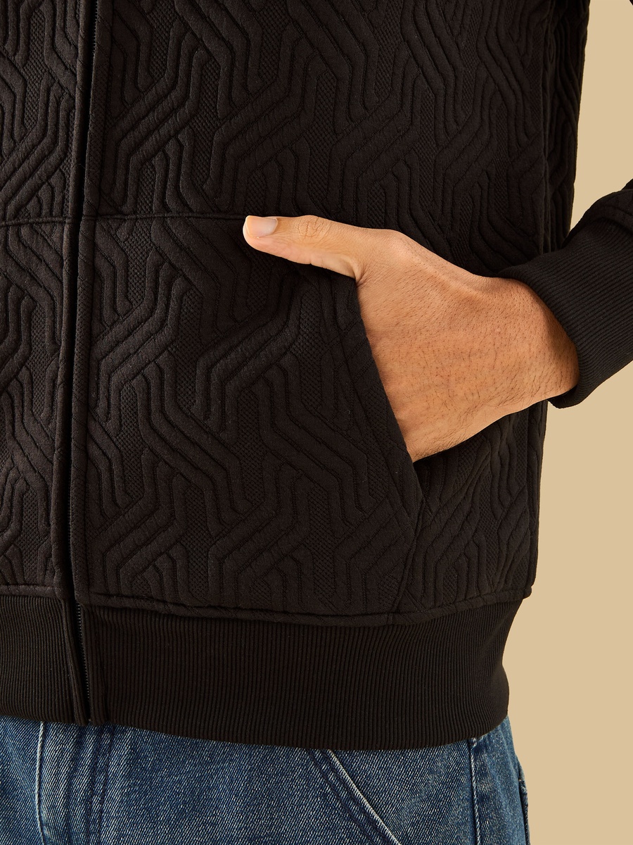 Sherpa Lined Jacquard Zip Through Hoodie