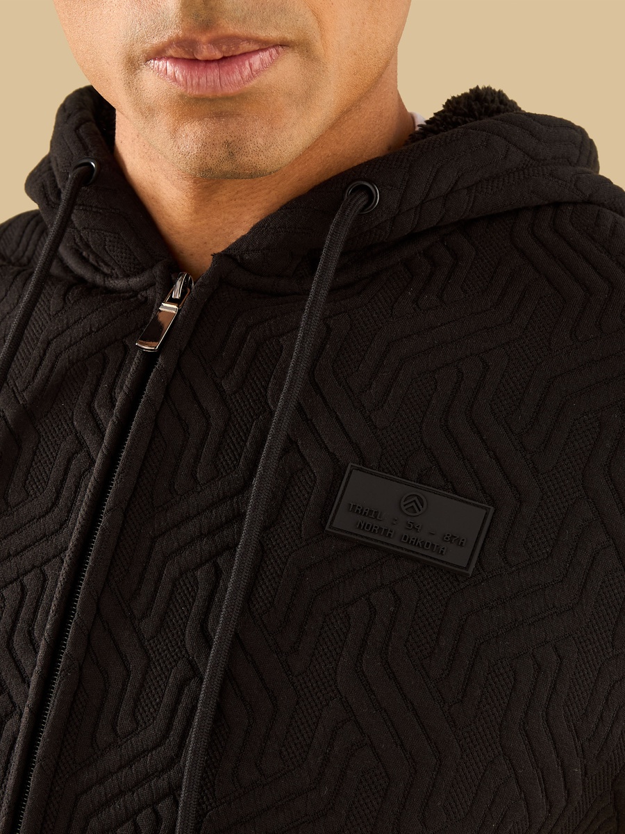 Sherpa Lined Jacquard Zip Through Hoodie