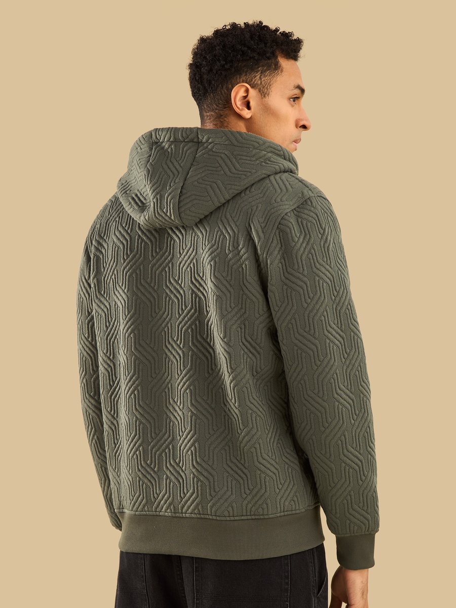 Sherpa Lined Jacquard Zip Through Hoodie