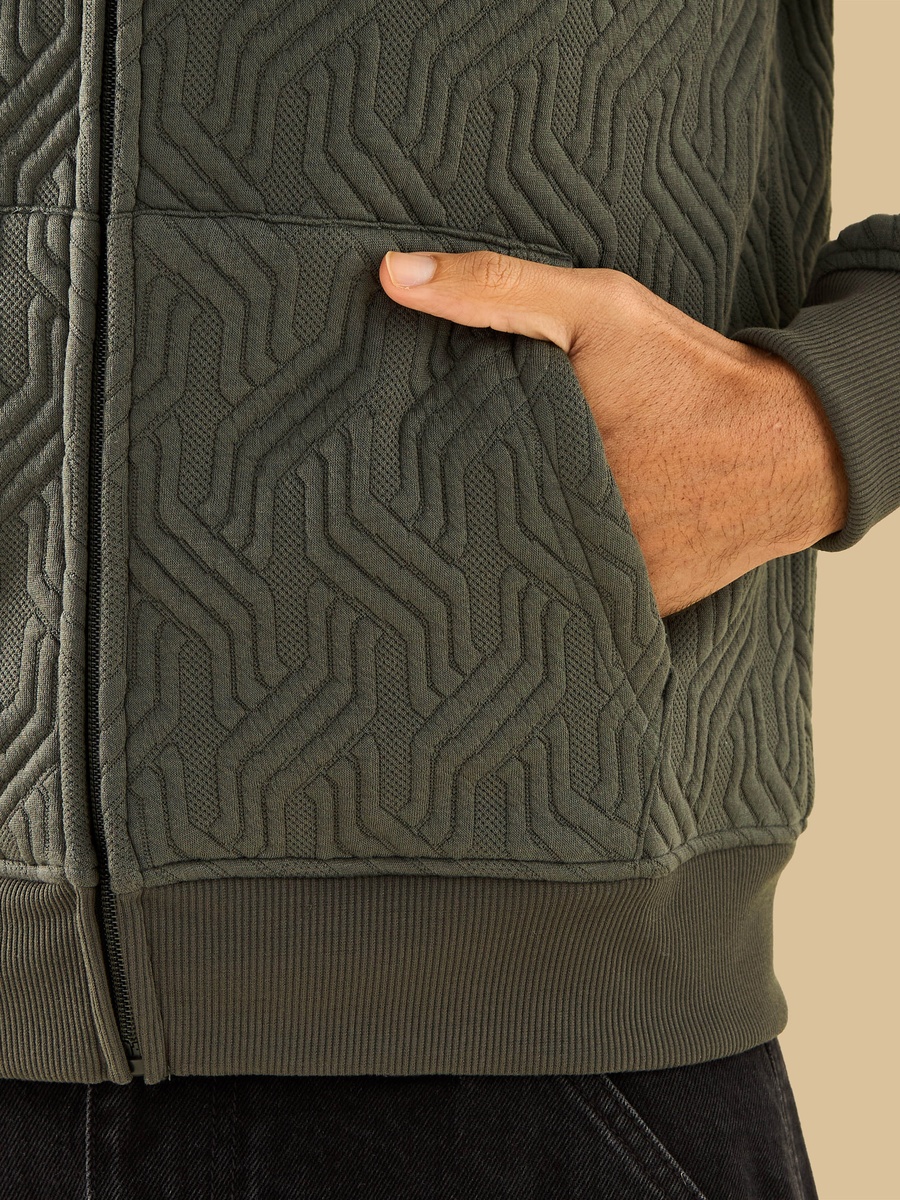 Sherpa Lined Jacquard Zip Through Hoodie