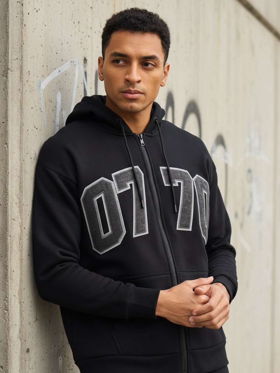 Oversized Varsity Zip Through Hoodie