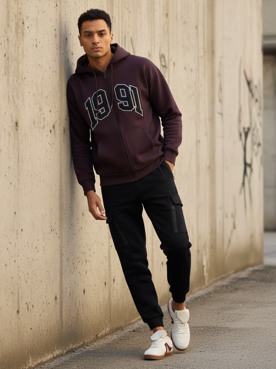 Oversized Varsity Zip Through Hoodie