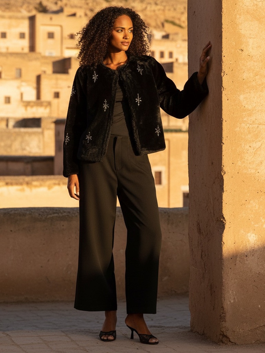 Embellished Faux Fur Jacket