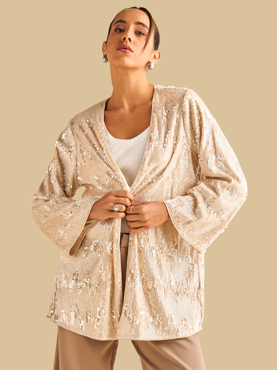 Sequin Embellished Longline Shrug