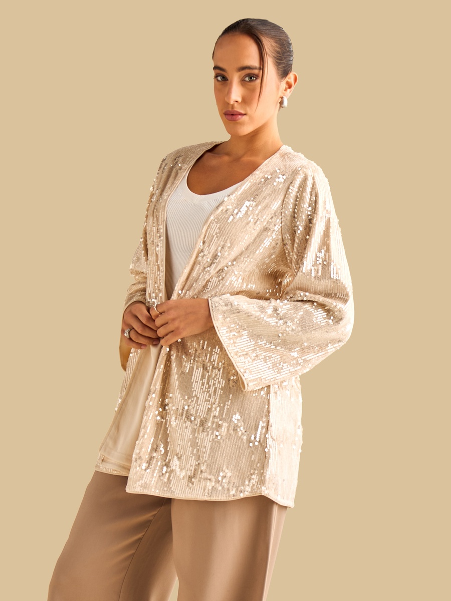 Sequin Embellished Longline Shrug
