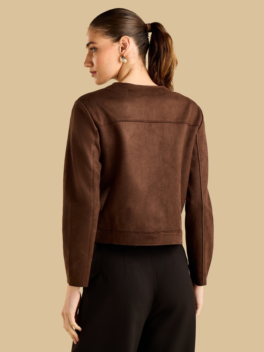 Round Neck Suede Look Jacket