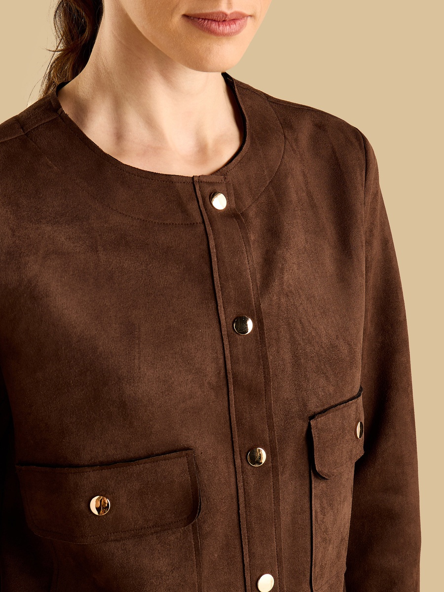 Round Neck Suede Look Jacket