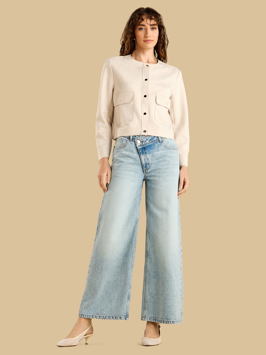 Round Neck Suede Look Jacket