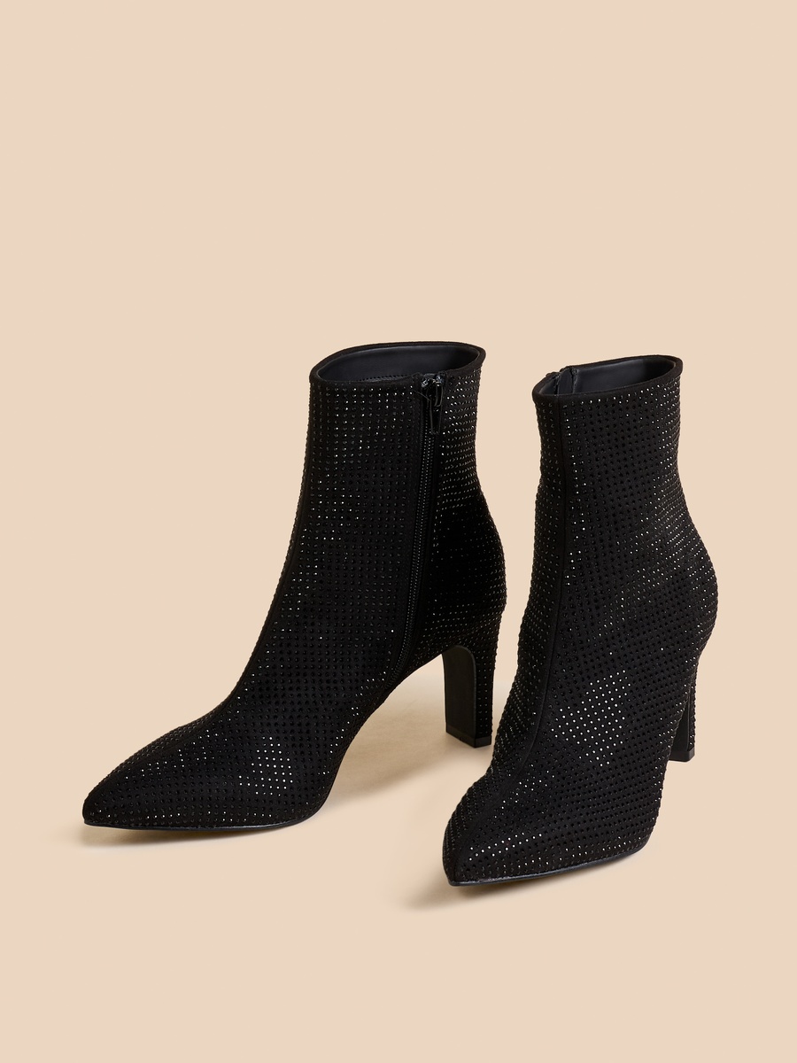 Embellished Block Heeled Ankle Boots with Zip Closure