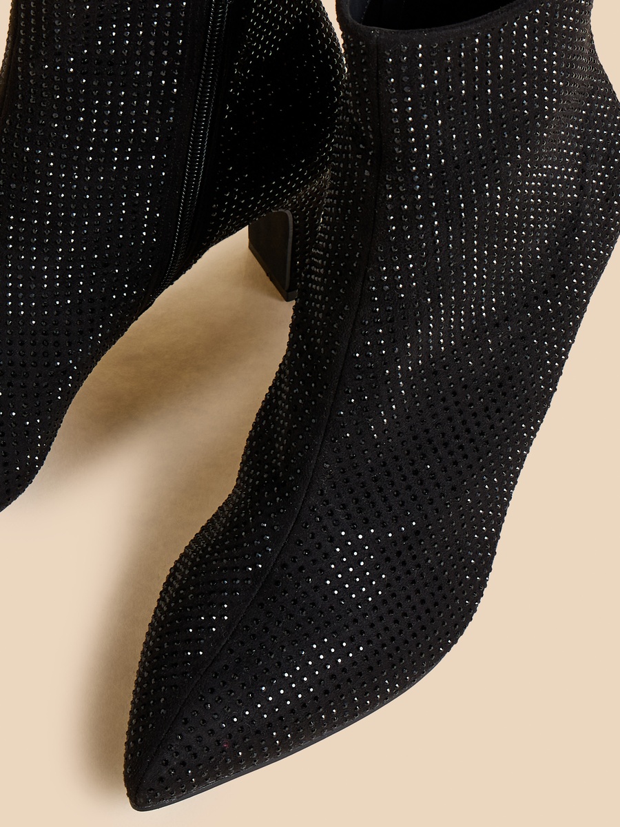 Embellished Block Heeled Ankle Boots with Zip Closure