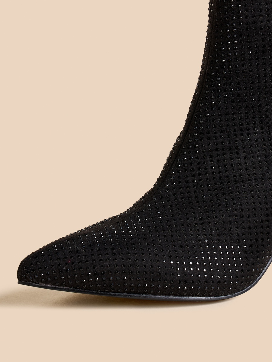 Embellished Block Heeled Ankle Boots with Zip Closure