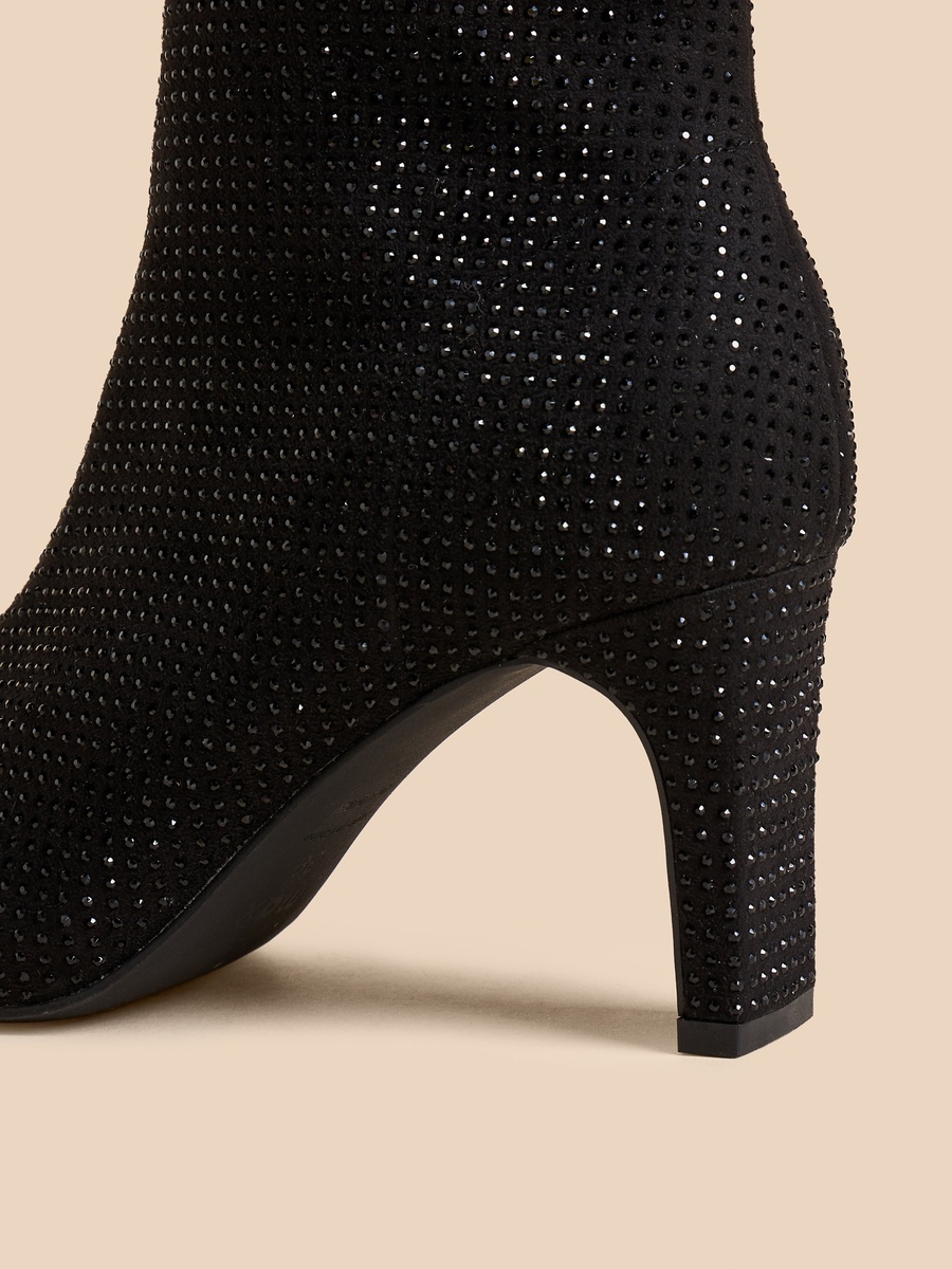 Embellished Block Heeled Ankle Boots with Zip Closure