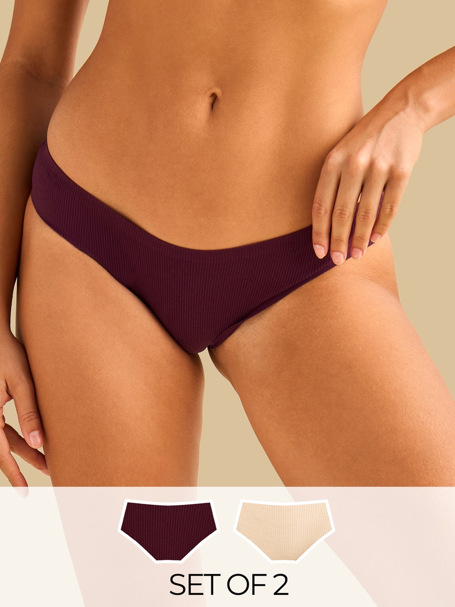Pack of 2 - Ribbed Bikini Briefs
