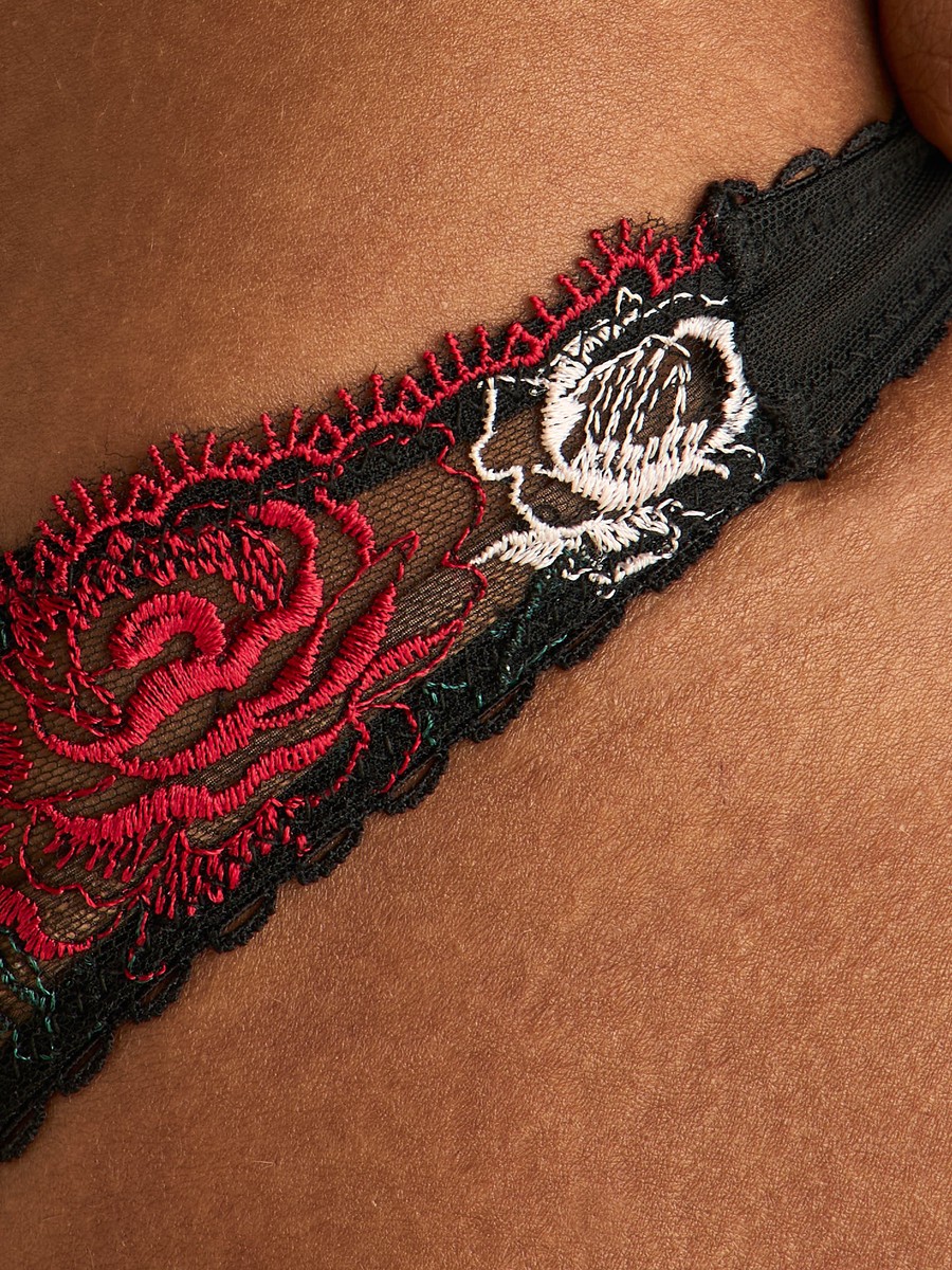 Floral Embroidered Thong Briefs