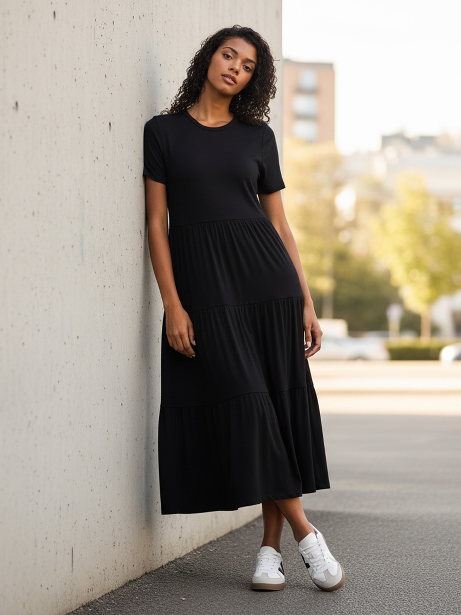 Ribbed Tiered Dress