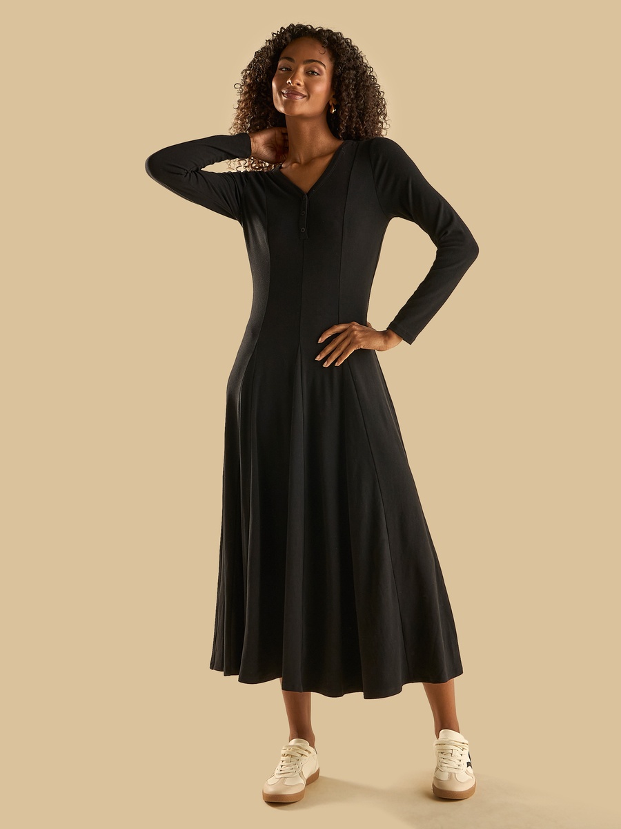 Panelled V Neck Viscose Dress