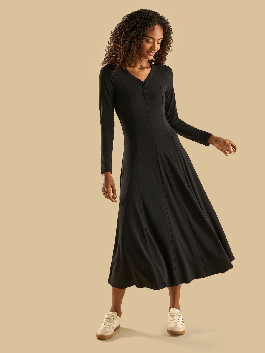 Panelled V Neck Viscose Dress