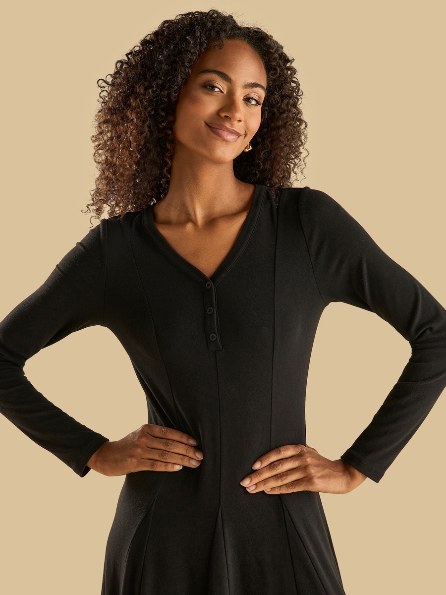Panelled V Neck Viscose Dress