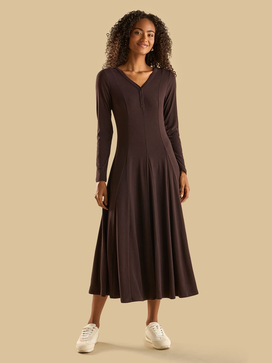 Panelled V Neck Viscose Dress