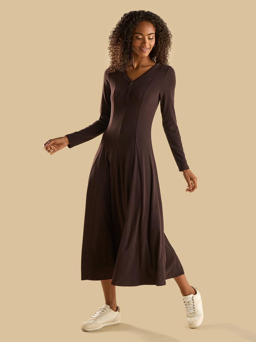 Panelled V Neck Viscose Dress
