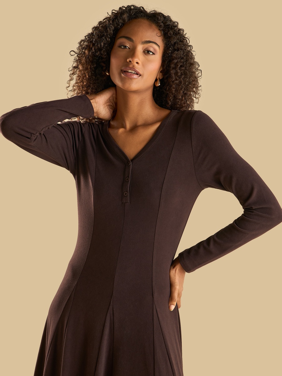 Panelled V Neck Viscose Dress