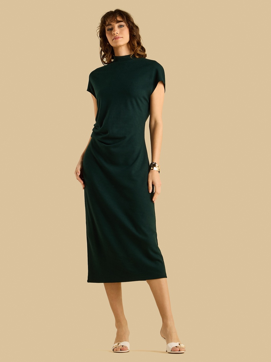 Pleated High Neck Dress