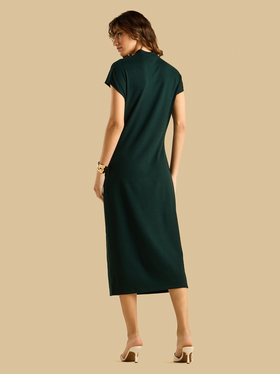 Pleated High Neck Dress