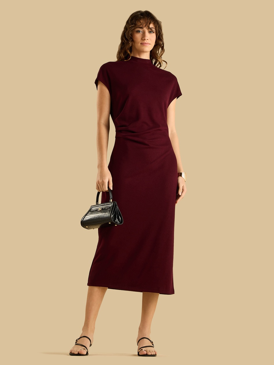 Pleated High Neck Dress