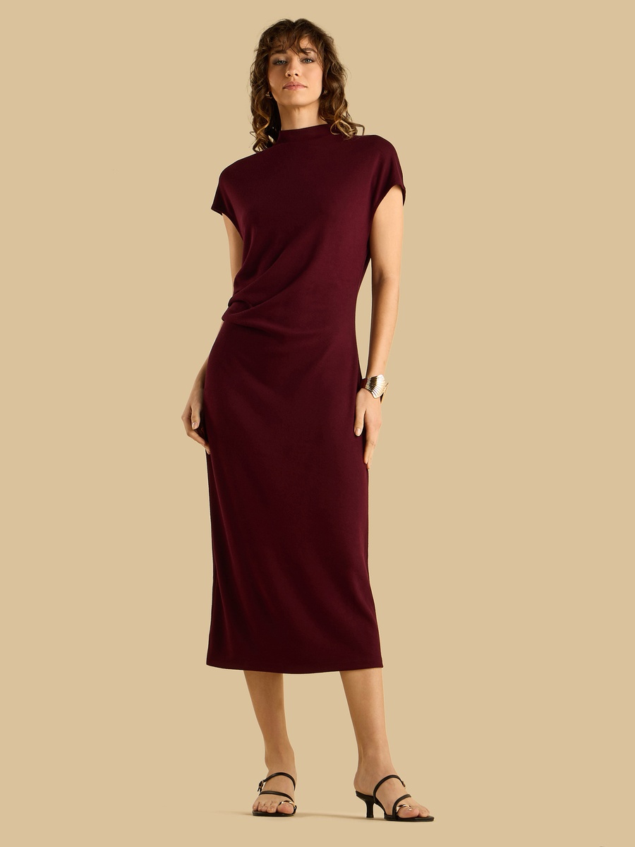Pleated High Neck Dress