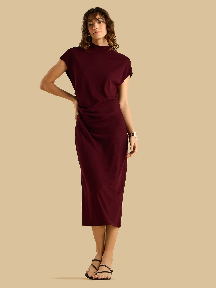 Pleated High Neck Dress