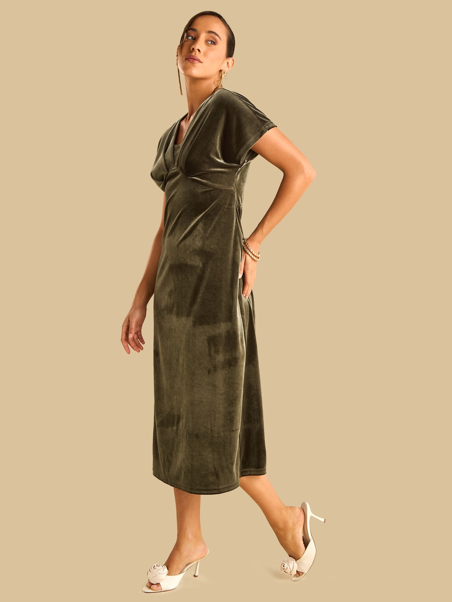 V Neck Velour Dress