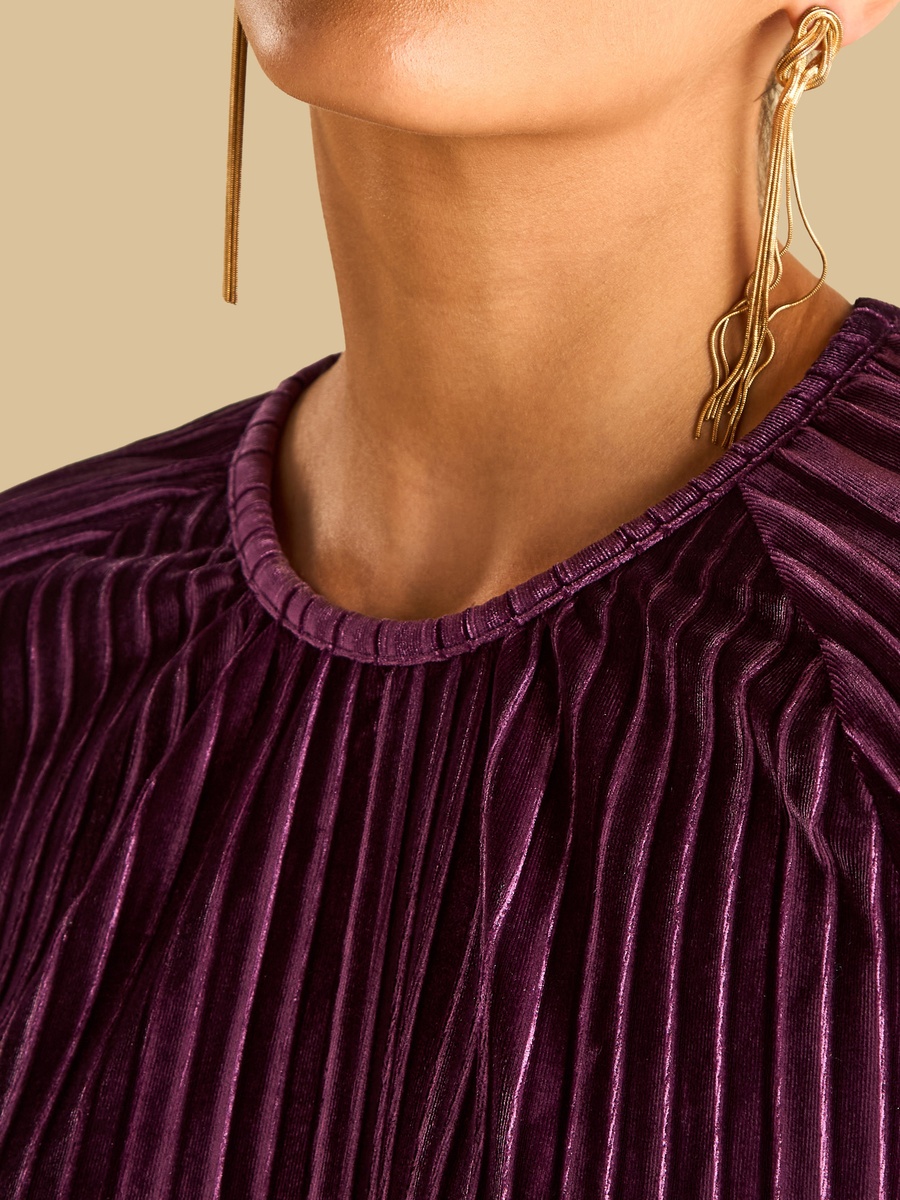 Pleated Velour Plisse Belted Dress