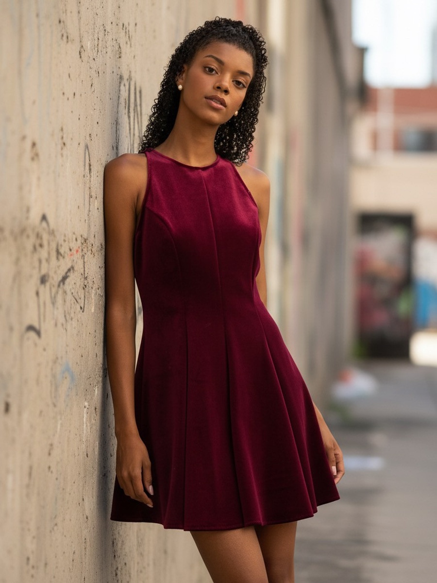 Sleeveless Velour Mini Dress