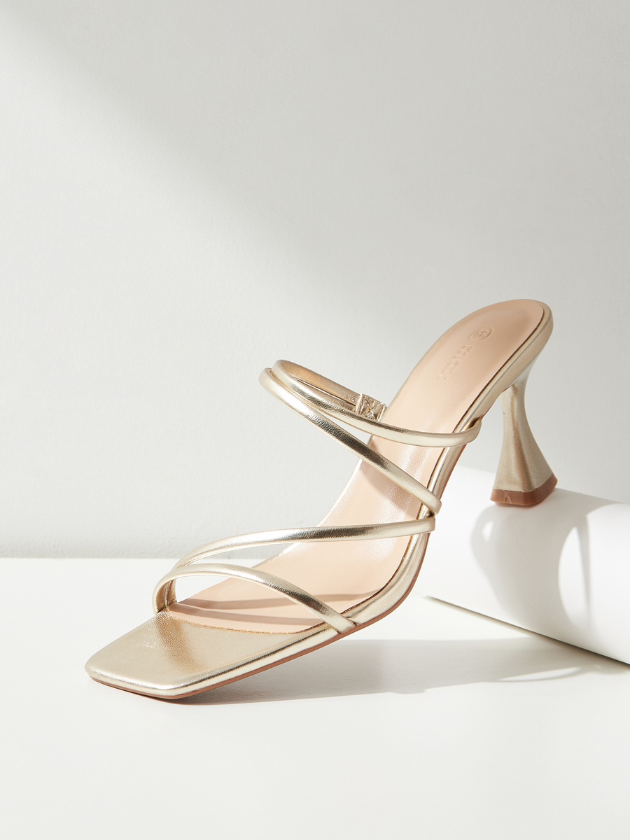 Textured Slip-On Sandals with Flared Heels