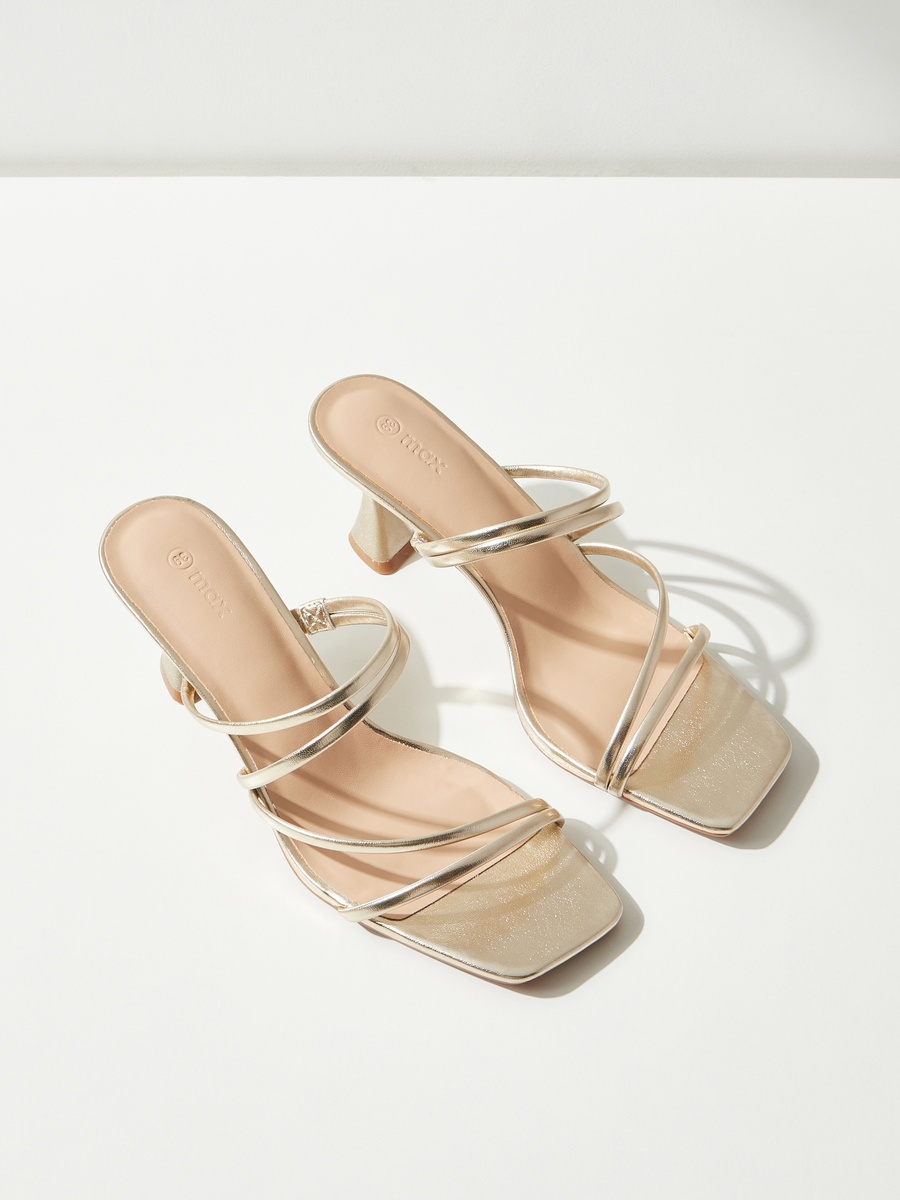 Textured Slip-On Sandals with Flared Heels
