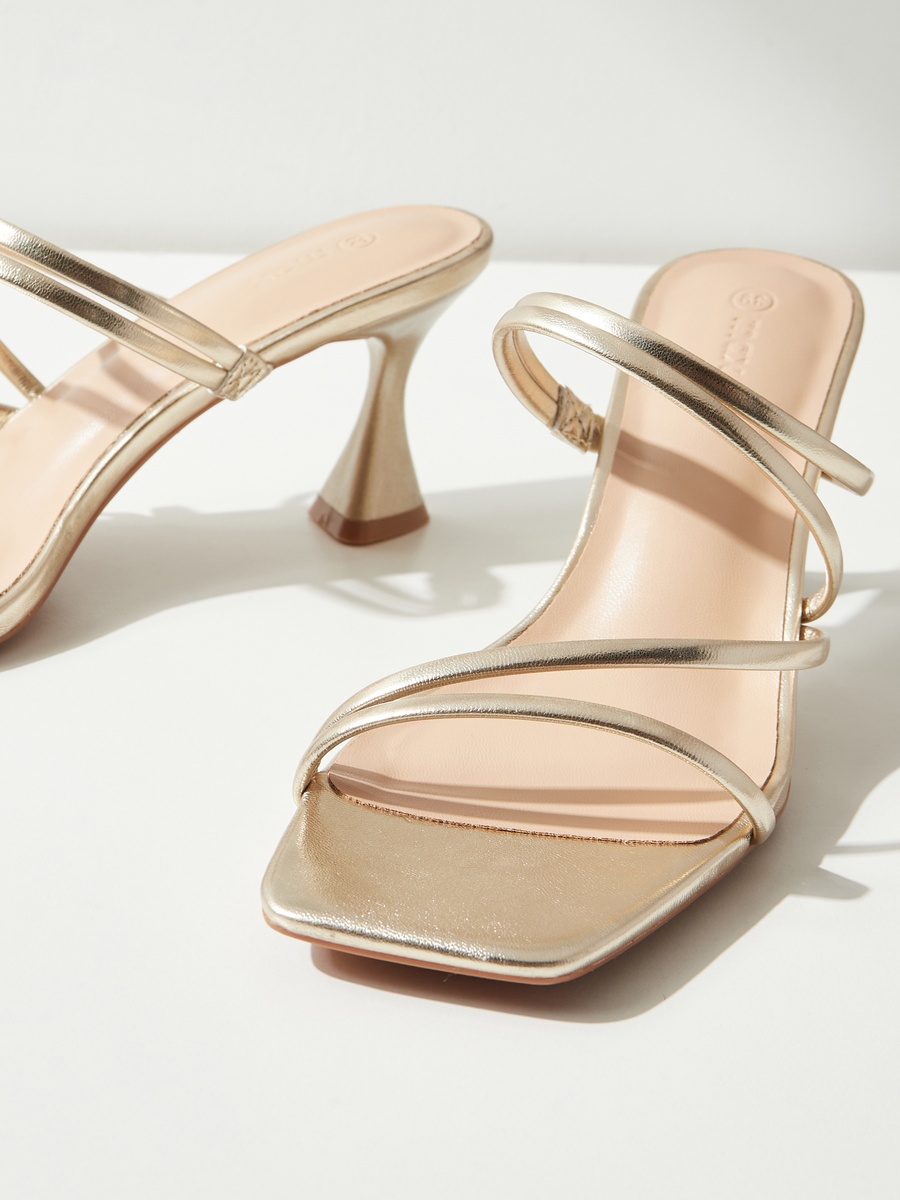 Textured Slip-On Sandals with Flared Heels