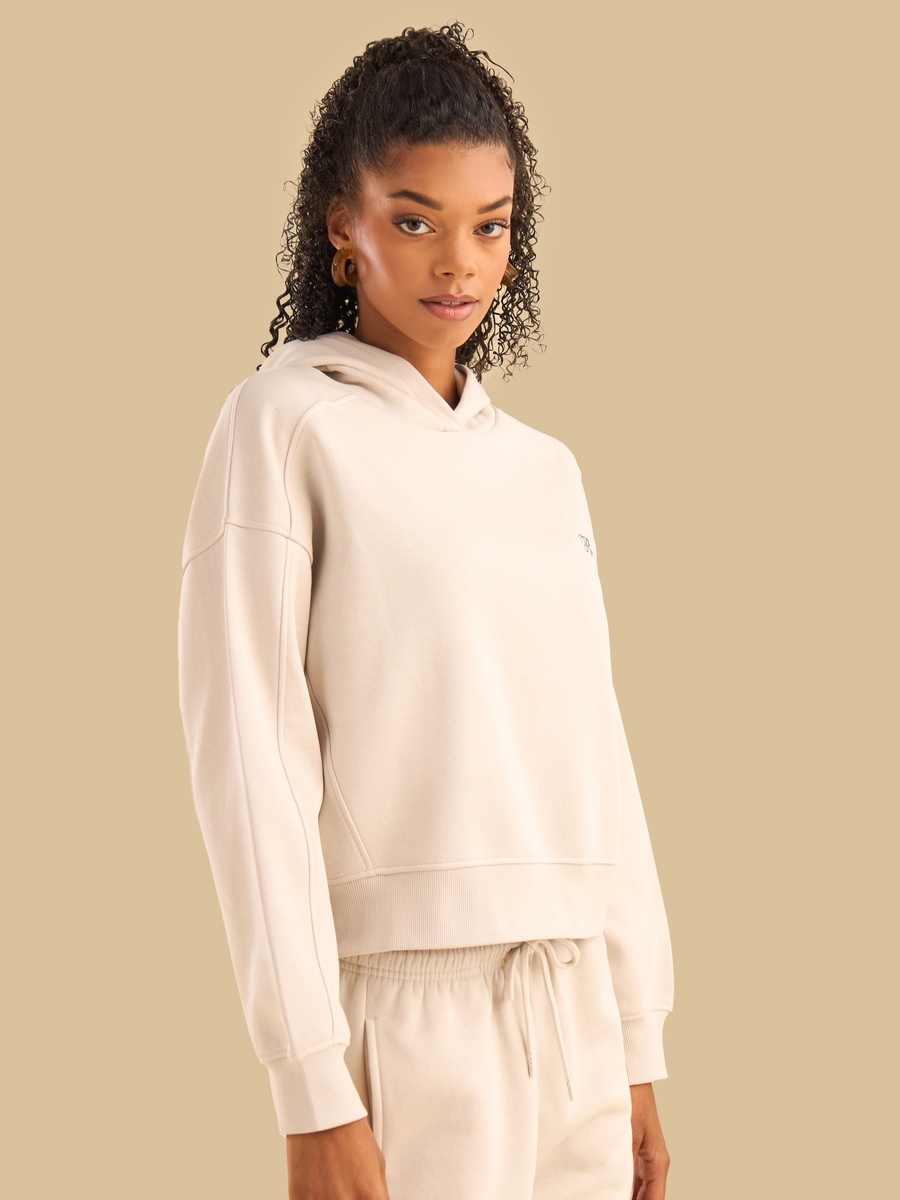 Slogan Embroidered Hooded Sweatshirt