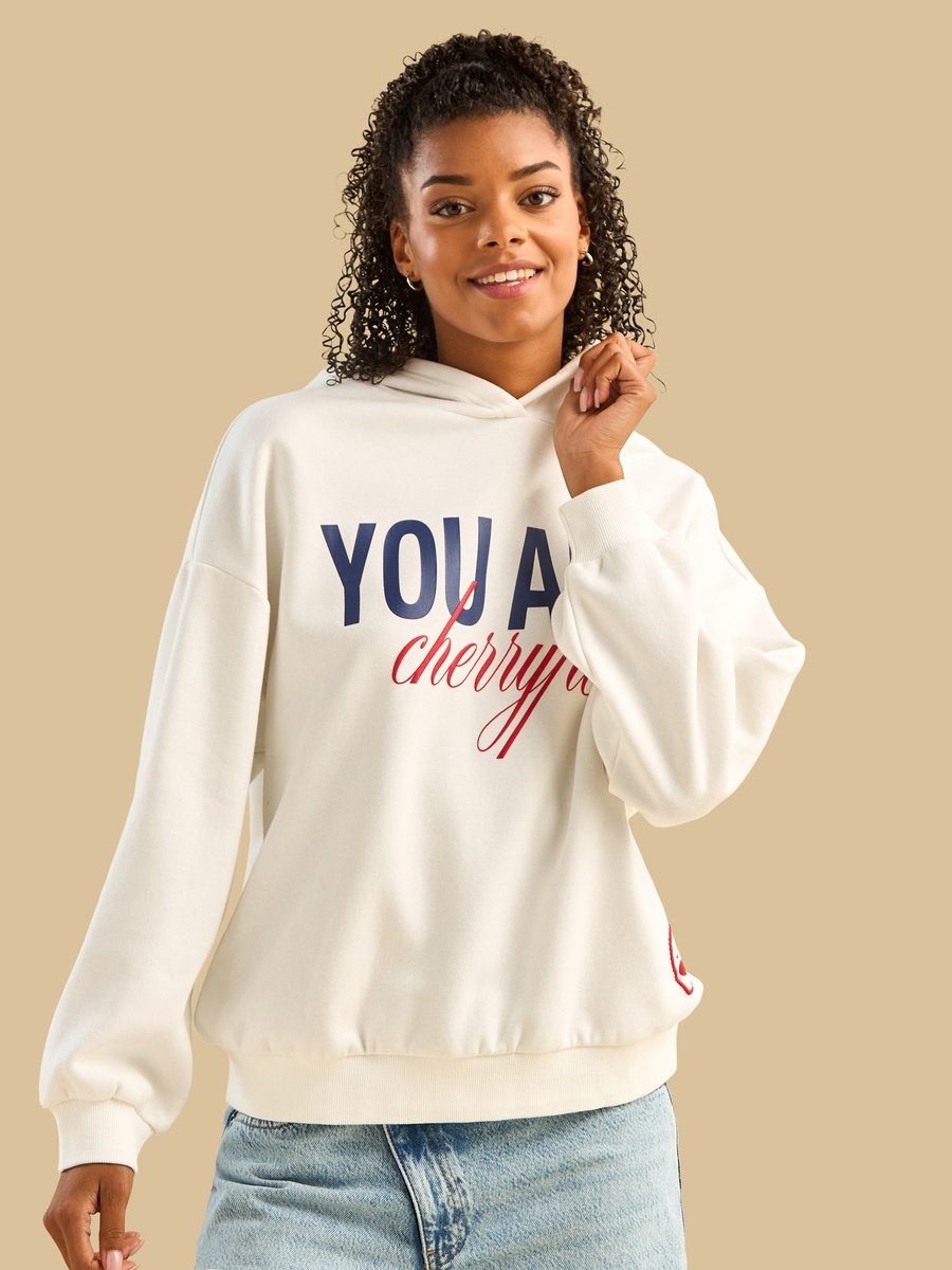 Slogan Print Hooded Sweatshirt