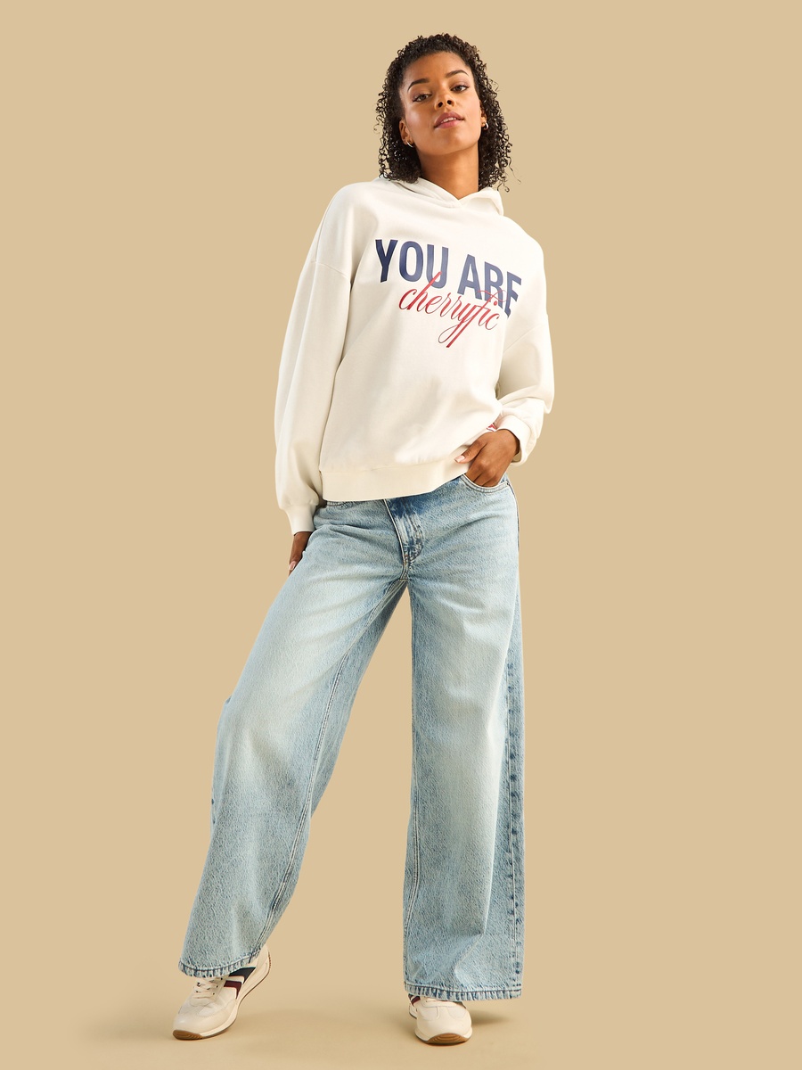 Slogan Print Hooded Sweatshirt