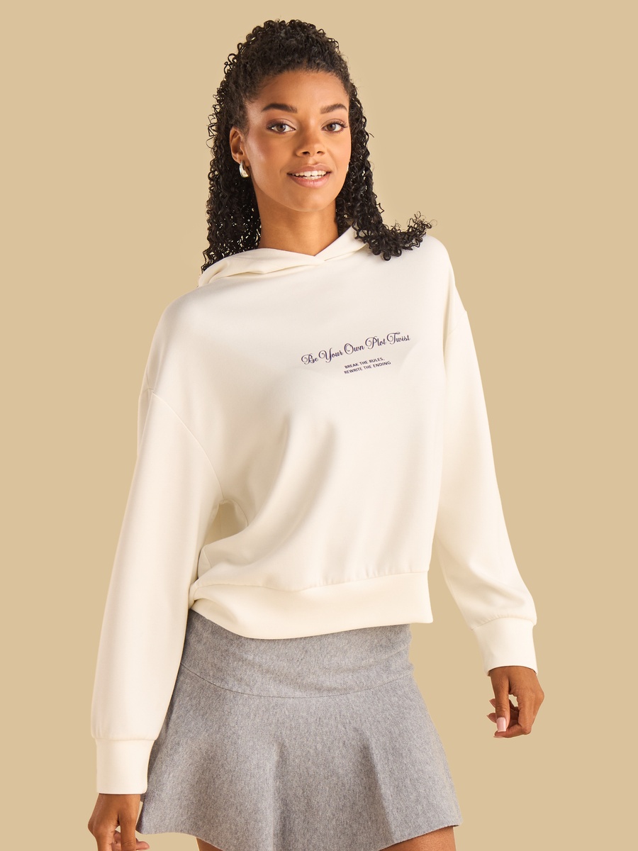 Slogan Print Hooded Sweatshirt