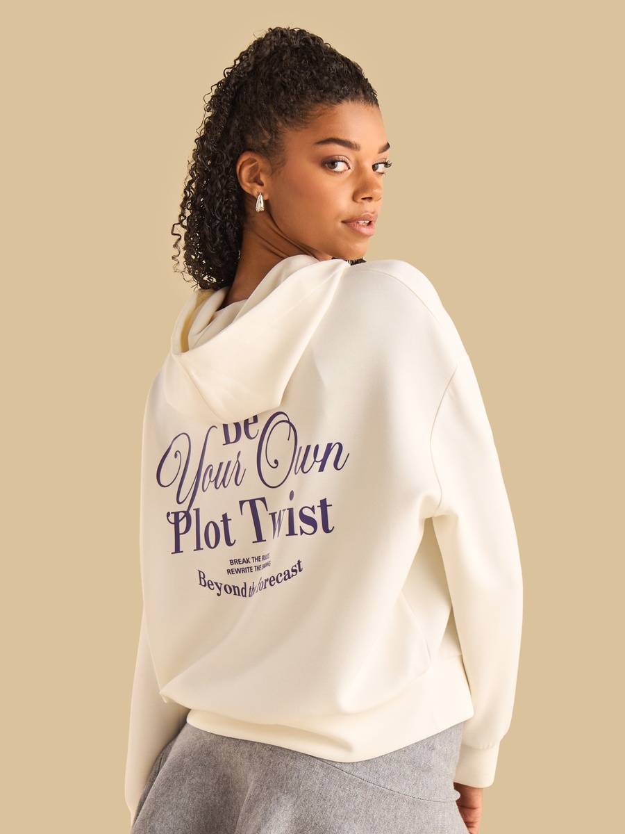 Slogan Print Hooded Sweatshirt